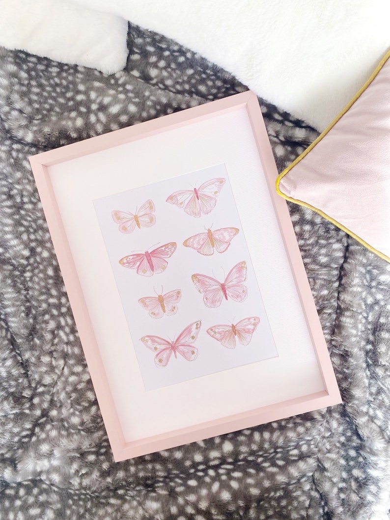 Pink and Gold Butterfly Wall Art // Pretty Butterflies Gold Etsy UK
