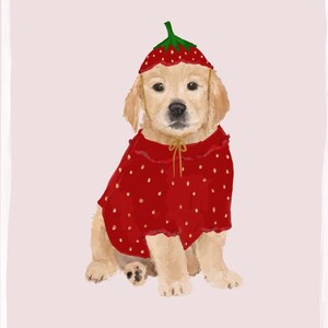 Strawberry Pet Portraits Digital Illustration Custom Cherry Dog Portrait