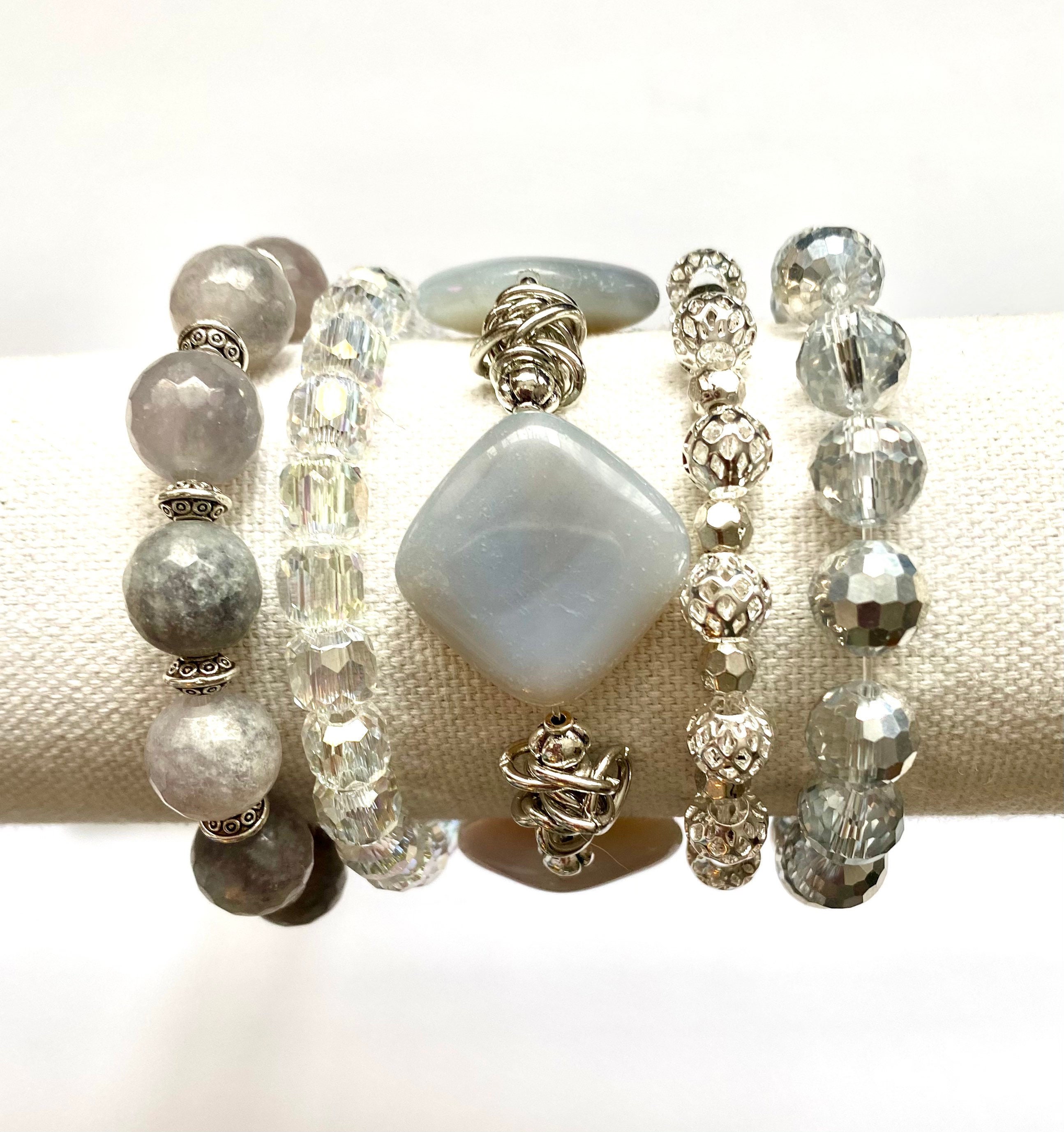 Silver womens Beaded multilayered stretch bracelets Etsy