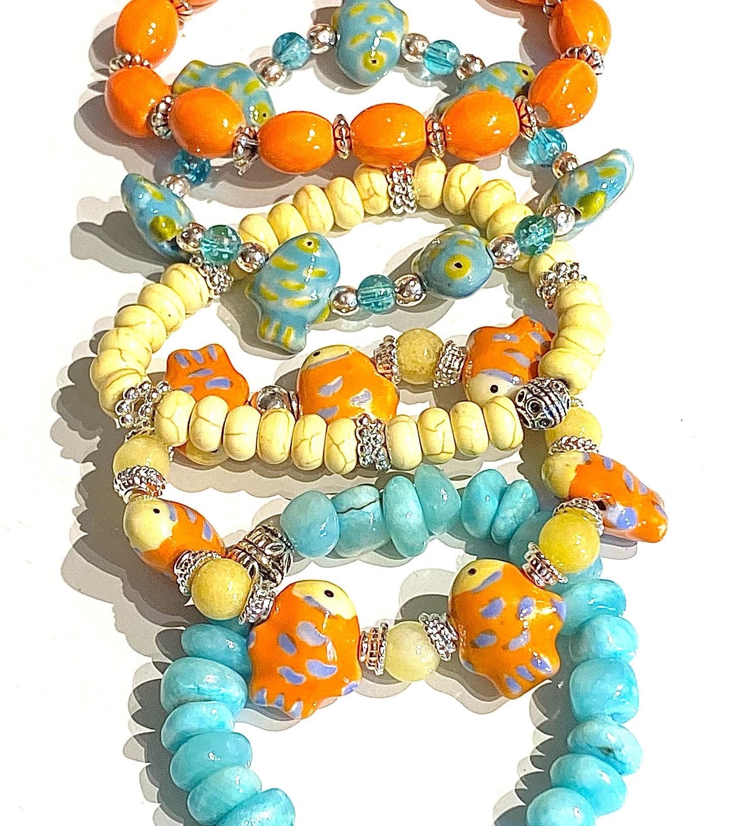 Five Strand Multi Layered Stretch Bracelet and Yellow, Orange, and Teal. - Etsy