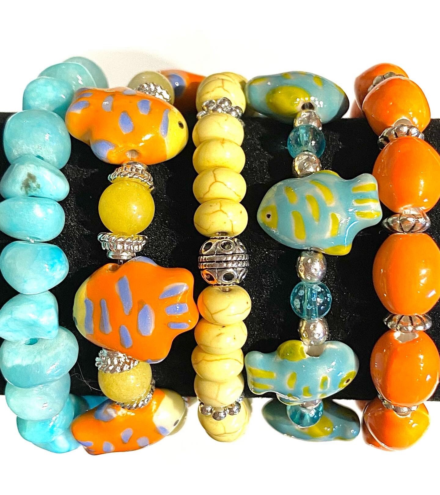 Five Strand Multi Layered Stretch Bracelet and Yellow, Orange, and Teal. - Etsy