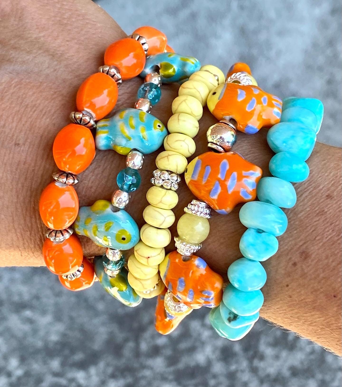 Five Strand Multi Layered Stretch Bracelet and Yellow, Orange, and Teal. - Etsy
