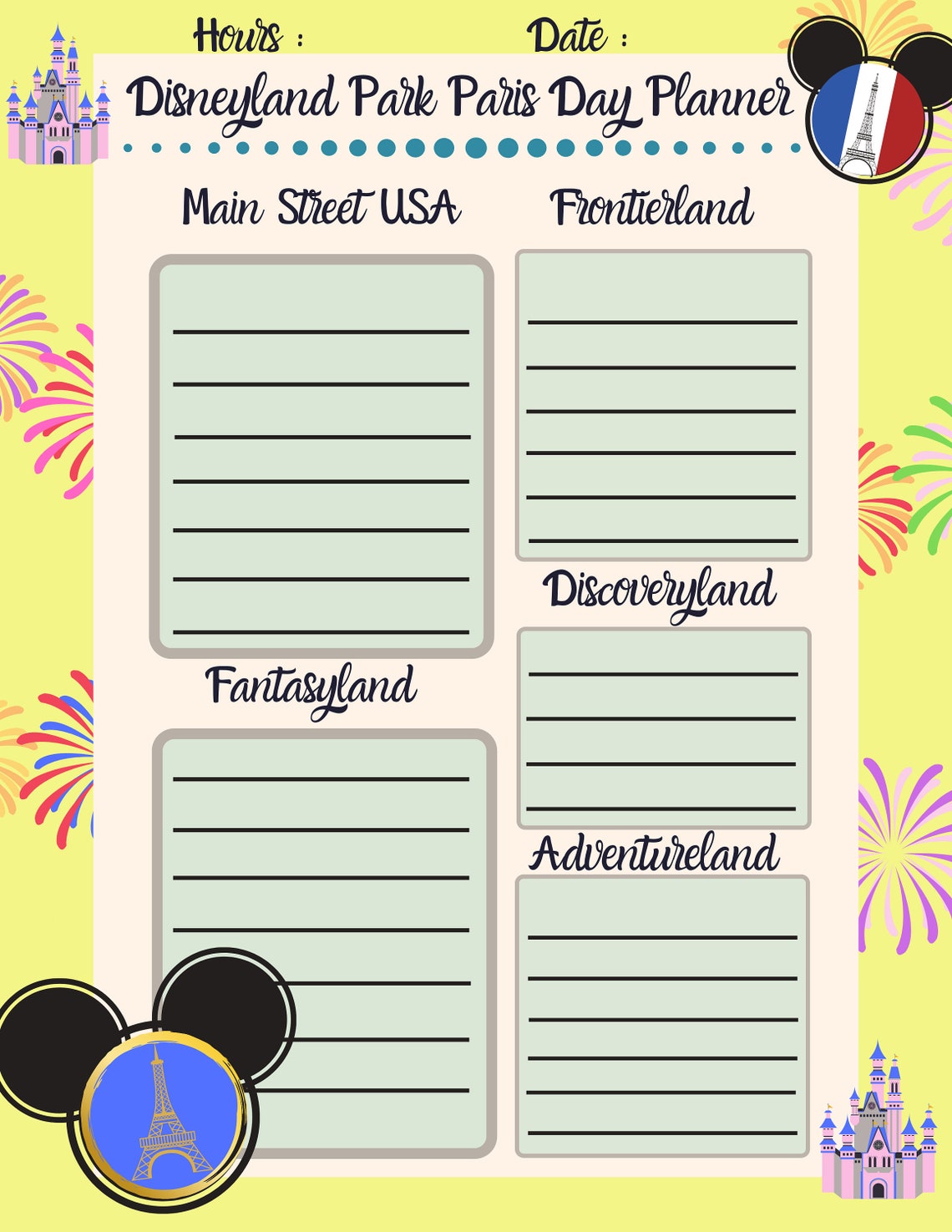 Disneyland Paris Parks Daily Planner Disney Parks Planner Etsy
