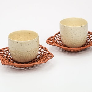 Handmade Ceramic Coffee Cup & Terracotta Saucer: Modern Speckled Design