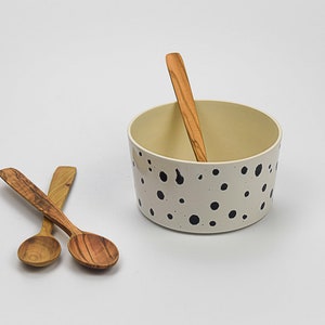 Handmade breakfast bowl & wooden spoon set, Cereal bowl, Kids bowl, Contemporary bowl, Christmas, Birthday gift, Soup bowl, Foodie gift Gloss dalmatian