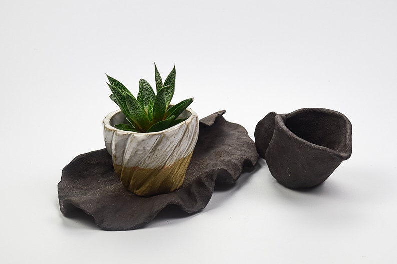 Stoneware plant pot, saucer and pitcher set, Unique plant pot, Ceramic handmade plant pot, Succulent pot, Planter, Father's day, plant lover Plant pot set three