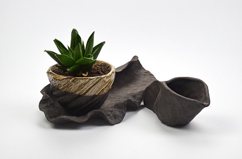 Stoneware plant pot, saucer and pitcher set, Unique plant pot, Ceramic handmade plant pot, Succulent pot, Planter, Father's day, plant lover Plant pot set two