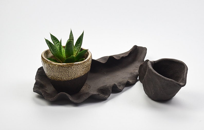 Stoneware plant pot, saucer and pitcher set, Unique plant pot, Ceramic handmade plant pot, Succulent pot, Planter, Father's day, plant lover Plant pot set four