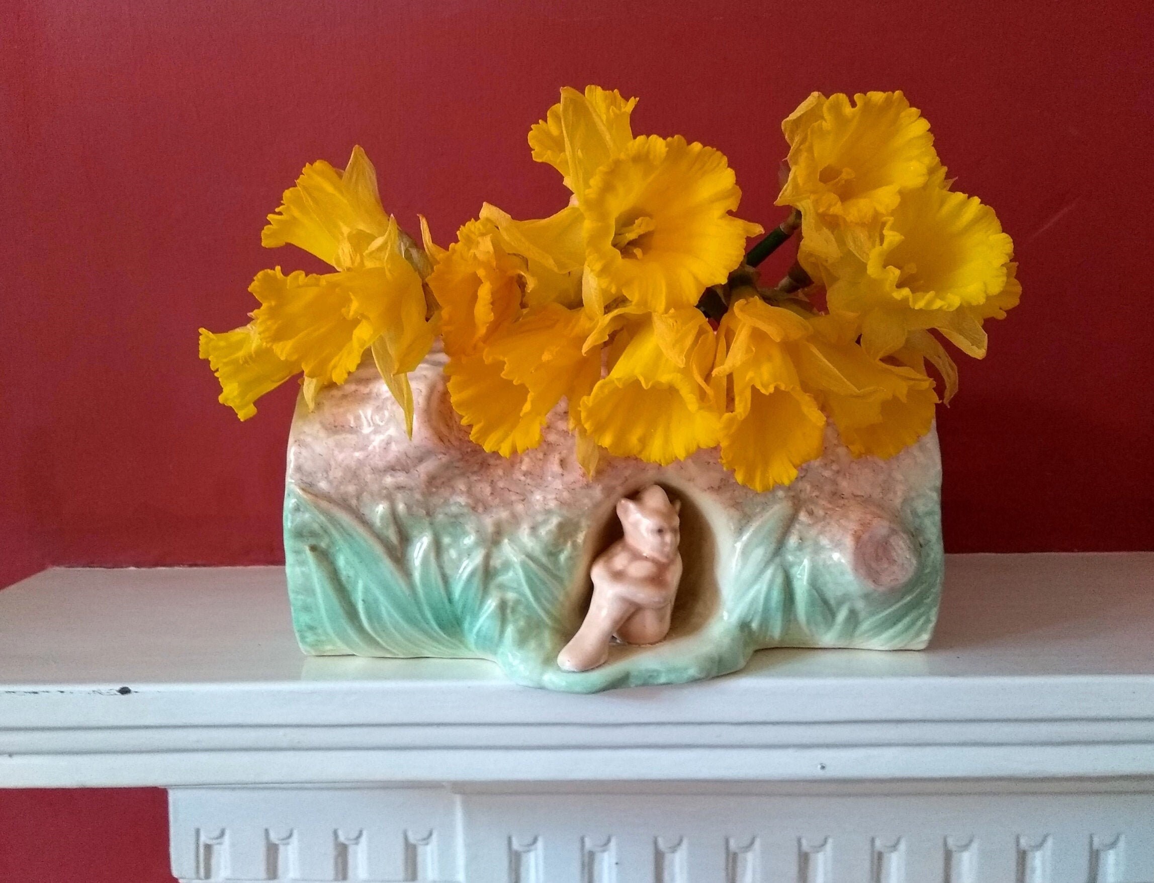 Vintage Mid-Century Pale Yellow Ceramic Log Planter 8" long & 3 1/2" tall Vintage Mid-Century Pale Yellow Ceramic Log Planter 8" long & 3 1/2" tall
