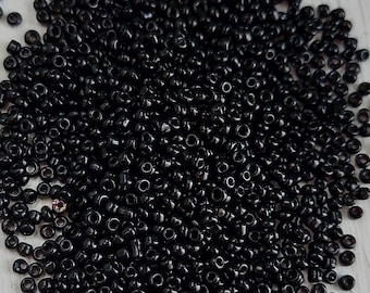 2mm Black Opaque Seed Beads, Glass Seed Beads Black Rocailles, B334