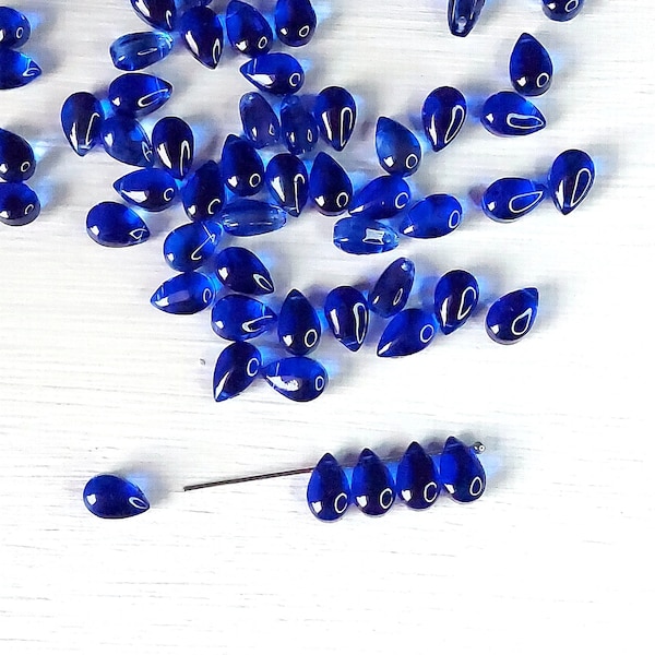 6x9mm Blue Teardrop Beads, Transparent Cobalt Blue Drops , DIY jewelry making, Craft Supplies, L039