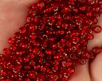 4mm Red Glass Seed Beads 30g , Silverlined Rocailles, Red Beads, DIY jewelry making, Craft Supplies, B229