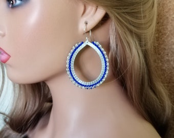 Boucles d'oreilles en forme de larme bleue avec cristaux Swarovski | Boucles d'oreilles en aluminium | Point de brique | Cadeau pour elle | Cadeau pour femme