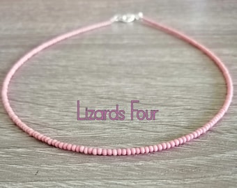 Pink Choker Necklace, Dainty Necklace, Small Bead, Minimalist Necklace, Bohemian Necklace, Beaded Necklace, Layering Choker