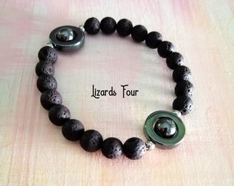 Hematite Man Woman Bracelet, Black Lava Diffuser Bracelet, Healing Bracelet, Energy Stones, Unisex, Gift for him, Gift for her