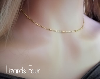 Minimalist Gold Satellite Chain Choker Stainless Steel Necklace Hypoallergenic Dainty Necklace