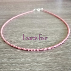 pink necklace,	pink choker,	choker necklace	,seed bead choker,	dainty choker,	bead necklace,	delicate necklace,	beaded choker,	gift for her,	birthday gift,	small bead necklace,	minimalist necklace,