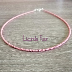 Pink Seed Bead Choker: Dainty Bohemian Necklace