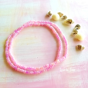 Pink Pearl Seed Bead Anklet Set: Boho Stretch Ankle Bracelet