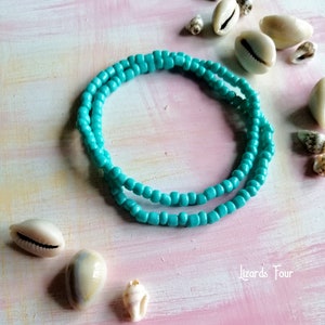 Turquoise Seed Bead Anklet Set: Boho Stretch Ankle Bracelet