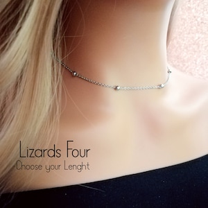 Satellite Minimalist Silver Chain Ball Choker Necklace, Stainless Steel Hypoallergenic Choker, Dainty Necklace, Leyered Necklaces, Layering