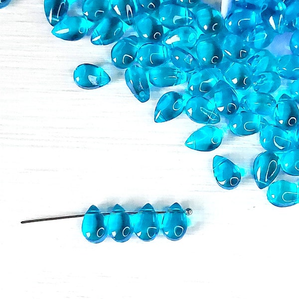 6x9mm Sky Blue Teardrop Beads, Transparent Sky Blue Glass Drops , DIY jewelry making, Craft Supplies, L040