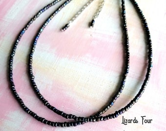 Βlack Ιridescent Choker Necklace, Bead Choker, Black Choker, Boho Choker, Black Beaded Coker