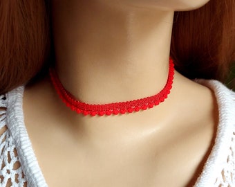 Red Choker Necklace, Boho Lace Choker, Cheap Gift For Her