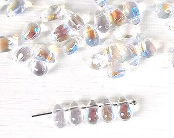 6x9mm Clear Iridescent Teardrop Beads, Iridescent Drops , DIY jewelry making, Craft Supplies, L038