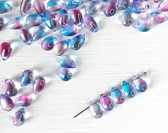 6x9mm Blue Pink Teardrop Beads, Transparent Blue Pink Drops , DIY jewelry making, Craft Supplies, L034