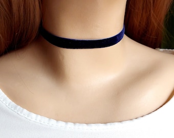 Blue Velvet Choker Necklace, Faux Velvet Necklace, Cheap Gift For Her