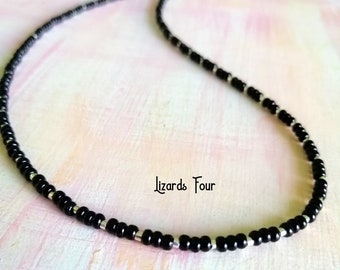 Black Beaded Choker Necklace, Seed Bead Choker, Minimalist Layering Necklace, Gift for Her, Gift for Girlfriend