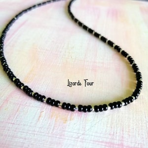 Black Beaded Choker Necklace, Seed Bead Choker, Minimalist Layering Necklace, Gift for Her, Gift for Girlfriend