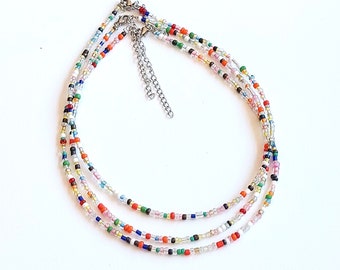 Collier Boho multicolore arc-en-ciel, cadeau pour elle, collier bohème chic, collier bohème délicat, collier coloré