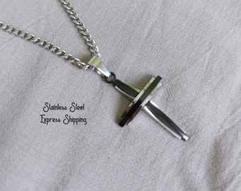 Cross Necklace for Man, Men's Stainless Steel Cross Necklace, Gift for Him