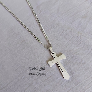 Cross Necklace for Man, Men&#39;s Stainless Steel Cross Necklace, Gift for Him