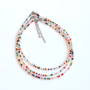 Rainbow Beaded Necklace: Multicolor Boho Chic Stainless Steel