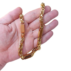 Thick Gold Byzantine Chain Necklace: Stainless Steel, Hypoallergenic