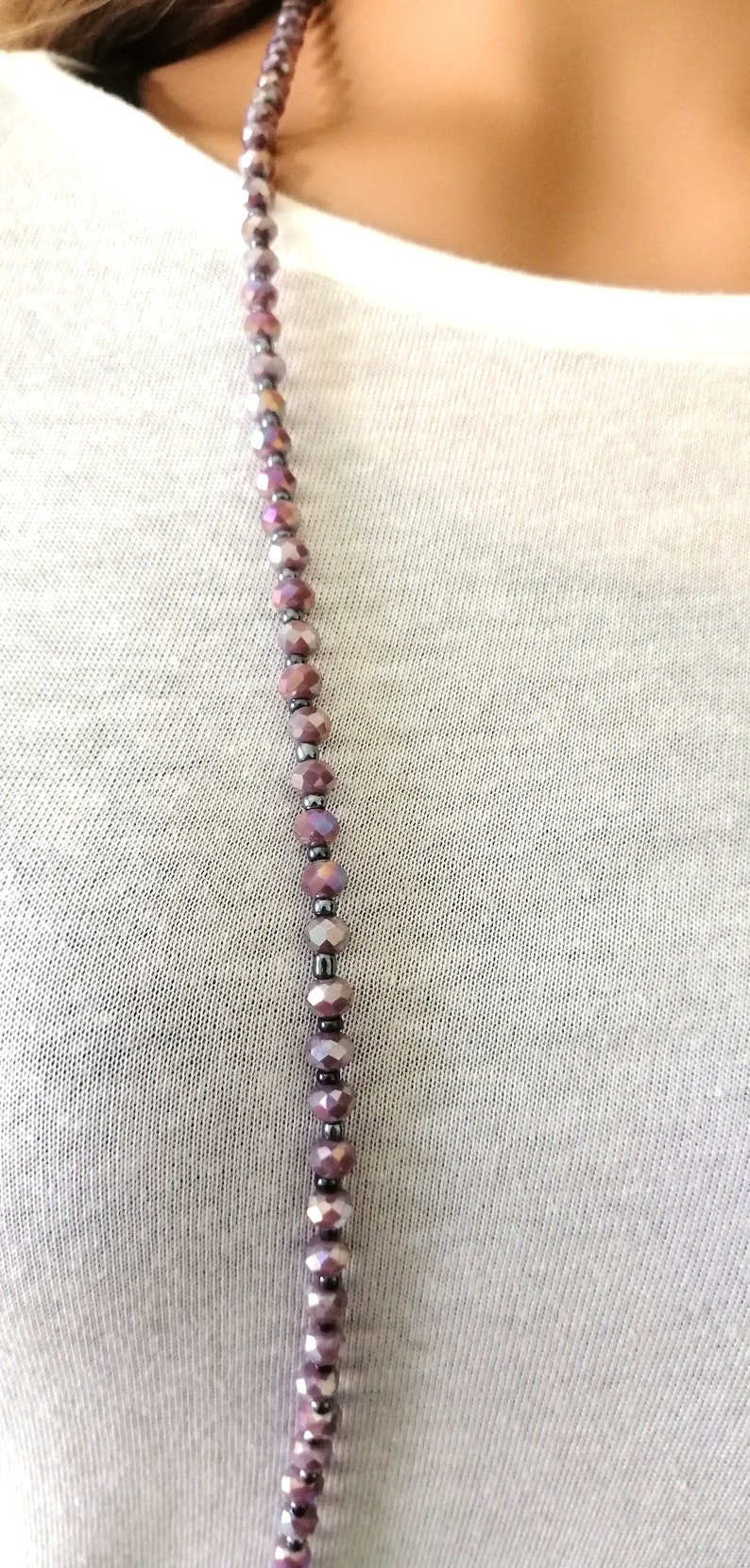Long Crystal Glass AB Necklace Purple Flapper Style Necklace Etsy