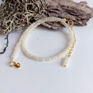 Ivory Glass Seed Bead Choker Necklace: Dainty Beaded Necklace