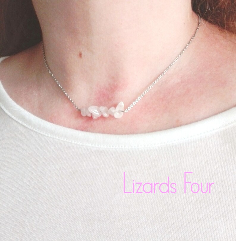 Stainless steel choker rose quartz necklace birthday gift delicate necklace everyday necklace minimalist necklace dainty necklace