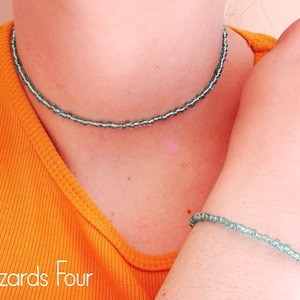 Blue Seed Bead Choker Necklace: Dainty Layering Necklace