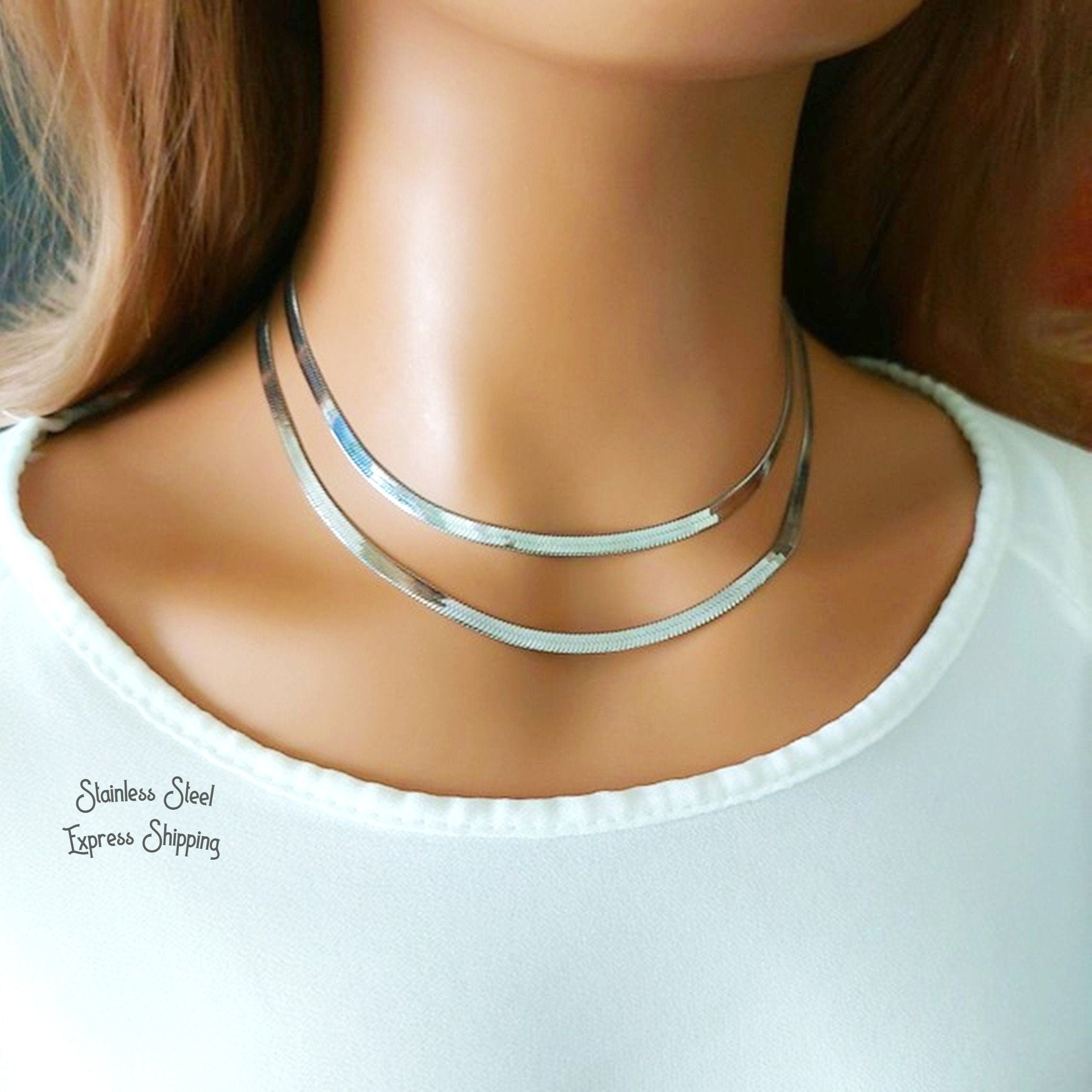 Gold Stainless Steel Snake Herringbone Necklace | Trend Now