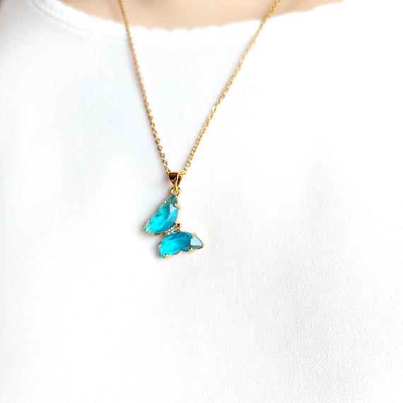 Light blue cheap butterfly necklace