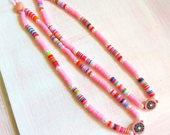 Pink Multicolor Phone Strap, Shell Fruit Pearls Colorful Phone Cord Holder