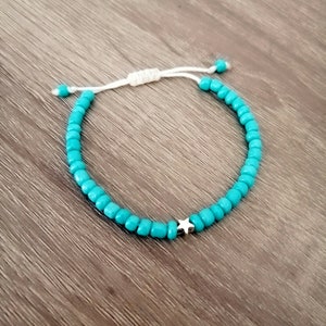 Star Stacking Bracelet, Turquoise Beaded Bracelet, Macrame Bracelet, Gift for her, Friendship Bracelet, White Pearl, Turquoise, Red Bracelet image 3