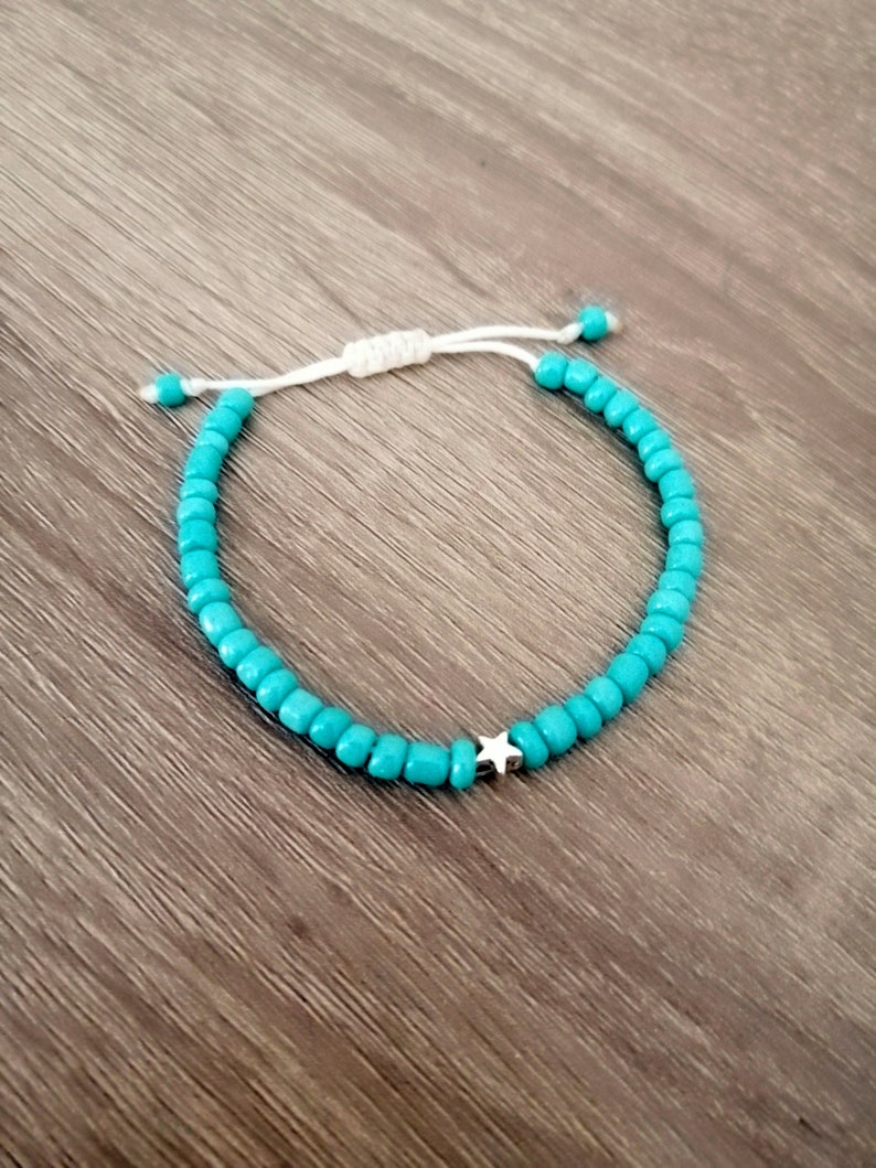 Star Stacking Bracelet, Turquoise Beaded Bracelet, Macrame Bracelet, Gift for her, Friendship Bracelet, White Pearl, Turquoise, Red Bracelet image 3