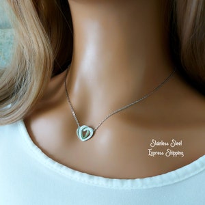 Silver Double Heart Necklace: Stainless Steel Valentine&#39;s Gift