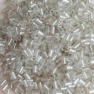 3mm Clear Matte Silver Lined Bugle Glass Seed Beads