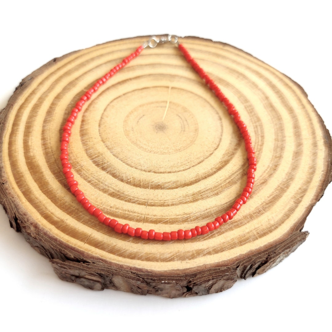 Collana Perle Rosse Boho - Girocollo Spesso - Gioiello Minimalista Donna - Regalo Elegante